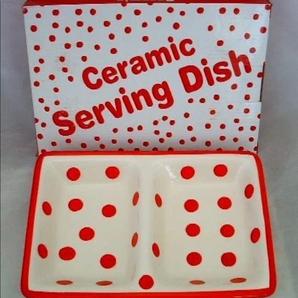 Kole Sectioned Polka Dot Ceramic Serving Dish…New in box